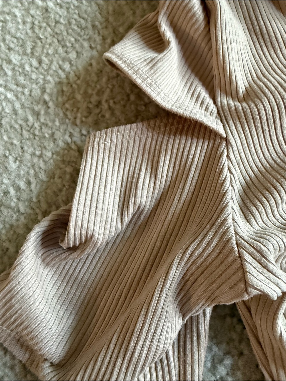 Beige Ribbed Cold Shoulder Top - Picture 4 of 5
